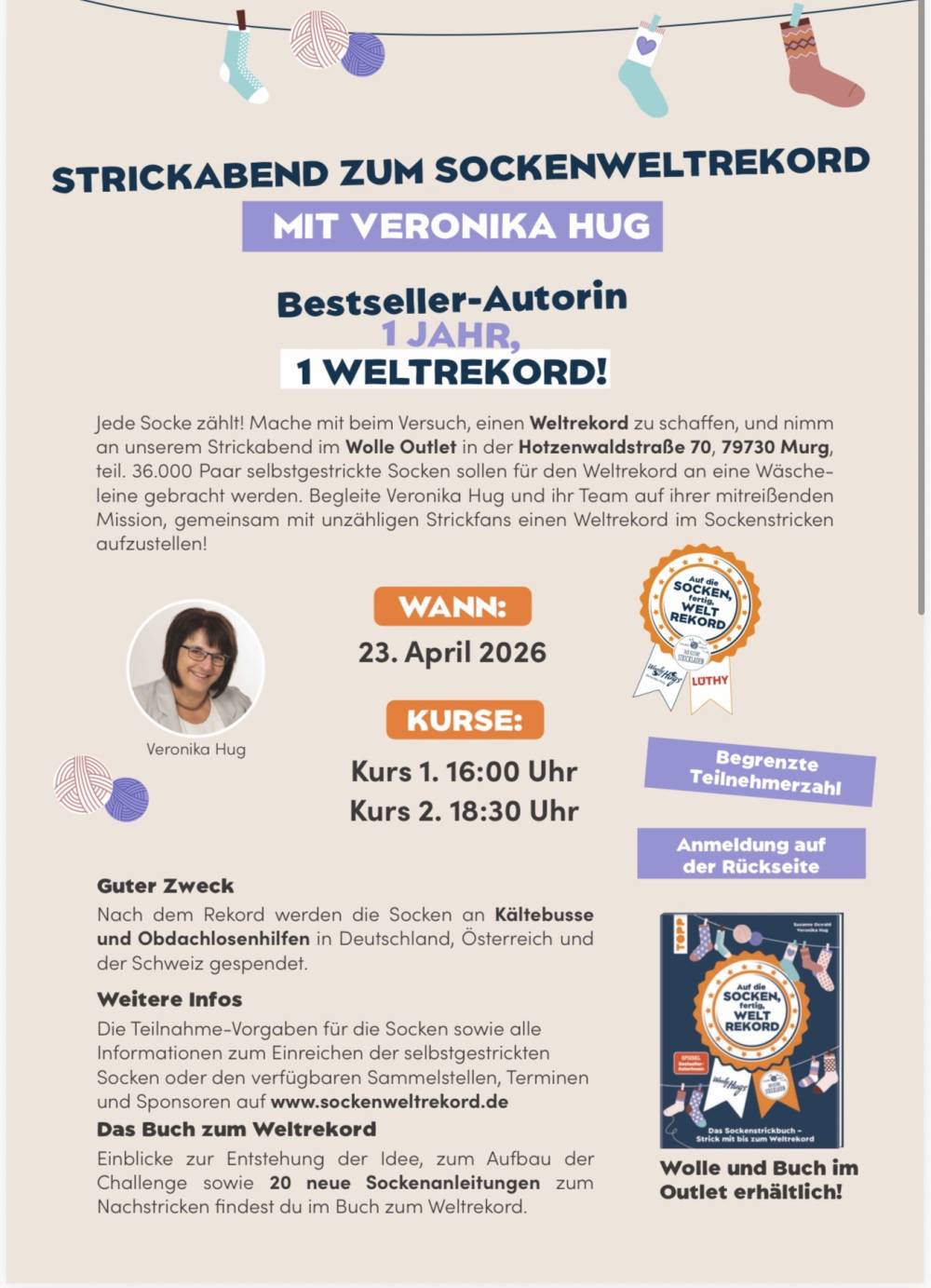 Strickabend zum Sockenweltrekord mit Veronika Hug