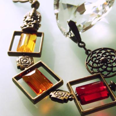 Sonnenfänger Ganesha Feuerfarben Bronze Kristall Rot Orange Gelb  SF-AB-10