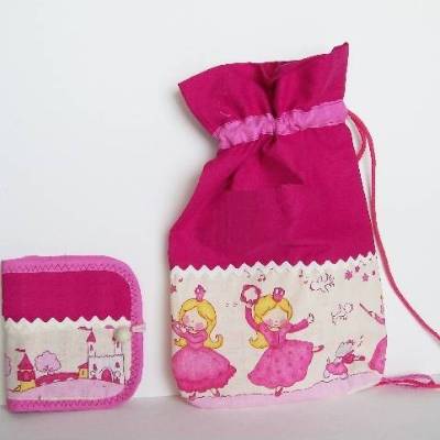 Turnbeutel, Sportbeutel Prinzessin, Kindergartenbeutel, Stoffbeutel Mädchen, Geldbeutel, Sportbeutel mit Geldbörse