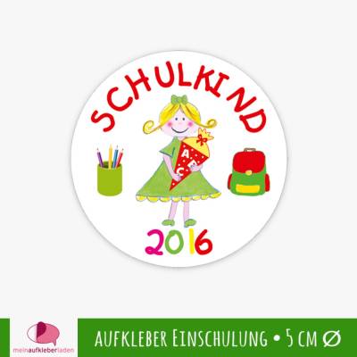 15 Aufkleber | Schulkind - Mädchen mit Zuckertüte | Schulanfang, Aufkleber zur Einschulung mit Schultüte