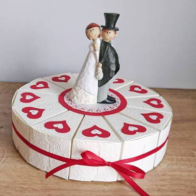 Geschenkverpackung, Hochzeitstorte aus Papier, Tortenstücke, Geldgeschenk aus der Manufaktur KarLa
