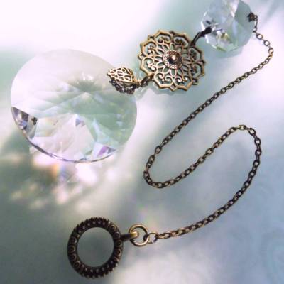 Regenbogen Kristall, Suncatcher mit Bronze Ornament SF-AB-3