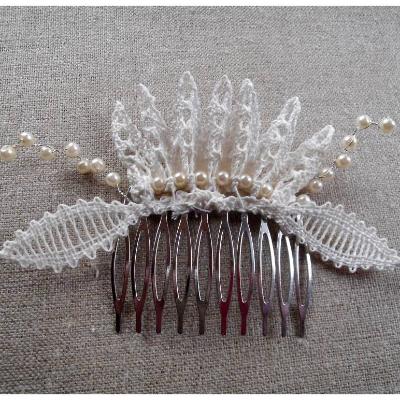 Haarschmuck Haarkämmchen Haarkrönchen Hochzeit geklöppelt Handarbeit Haarkamm Hochzeit Brautschmuck