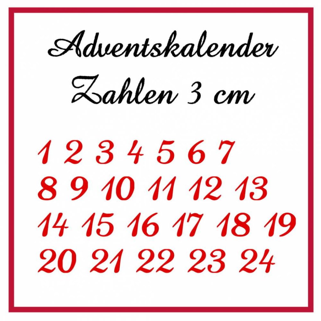 Bügelbild Zahlen 1-24 Adventskalender aus Flockfolie – individuell