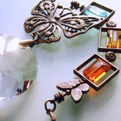 Sonnenfänger Schmetterling  Kristall Suncatcher Orange Gelb Blau Längenauswahl SF-AB-11