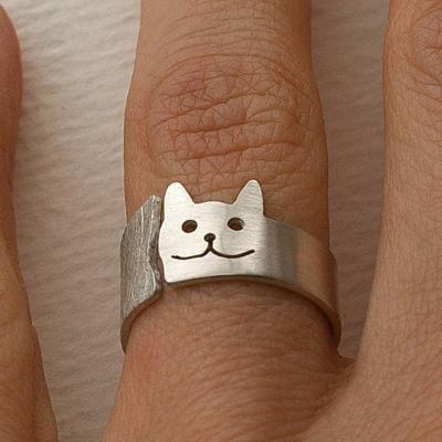 Offener Silberring Katze glatt rauh