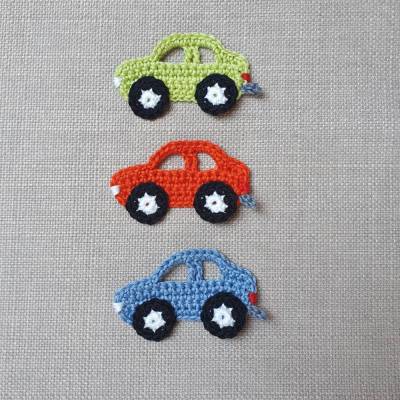 Auto Häkelapplikationen zum Aufnähen – Fahrzeug Aufnäher in Wunschfarbe für Jungen