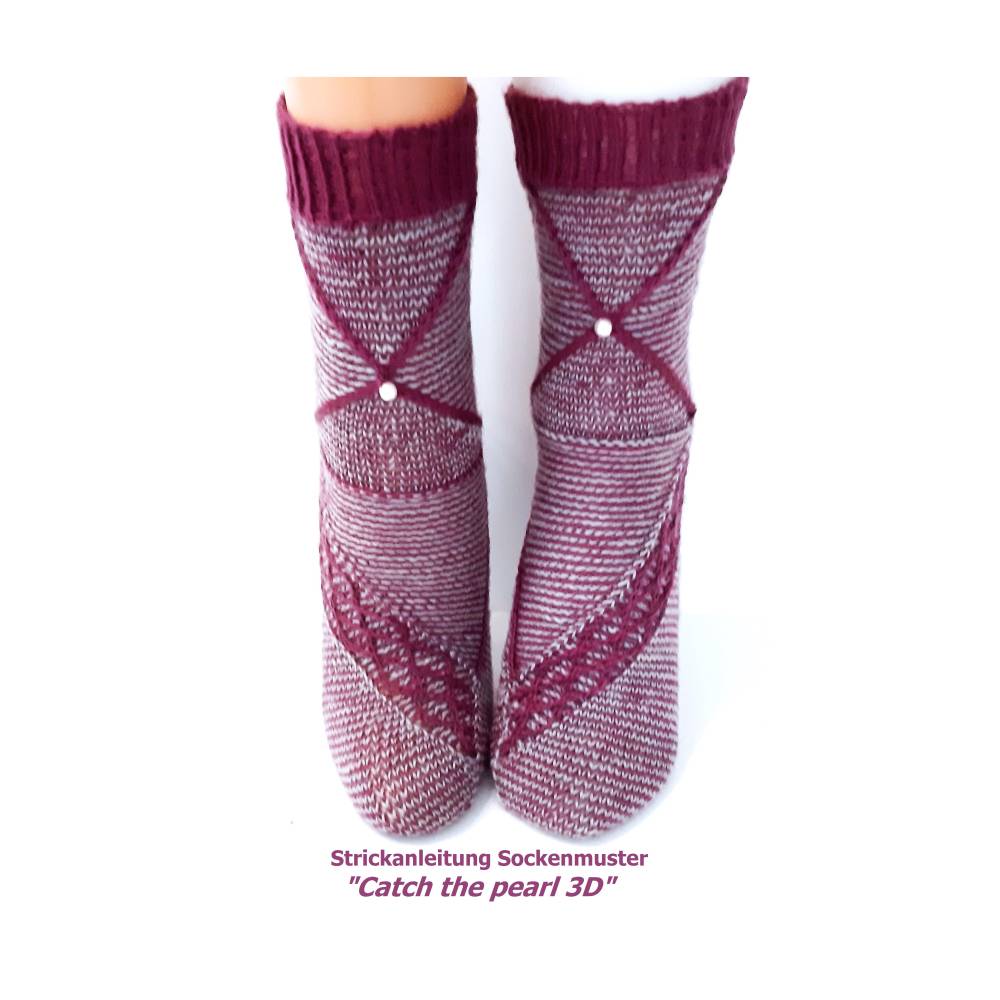 Strickanleitung "Catch the Pearl 3D" , das besondere Sockenstrickmuster mit Blickpunkt Perle Bild 1