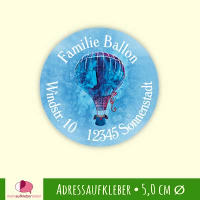 15 Adressaufkleber | Heißluftballon - rund 5 cm Ø