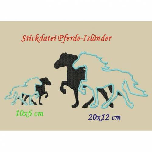 Stickdatei, Pferde-Isländer 10x6cm + 20x12cm zum besticken von T-Shirts und Handtüchern
