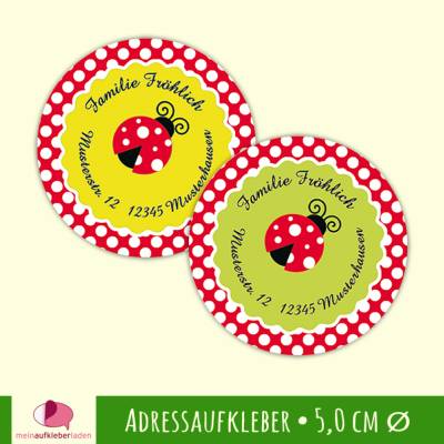 15 Adressaufkleber | Marienkäfer - Dot`s - rund 5 cm Ø