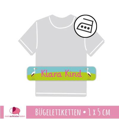 48 permanent Bügeletiketten | Storch - 1 x 5 cm 