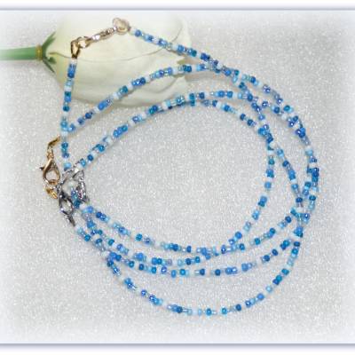 1 zartes Fußkettchen maritime Farben, Fußbändchen blau weiß mit Verschluss unisex
