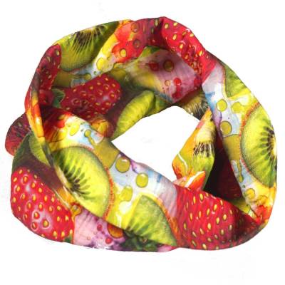 Halssocke Musselin Loop Schal Erdbeeren & Kiwis – Bunter Unisex Schal für Kinder & Erwachsene, Handgemacht, Weich