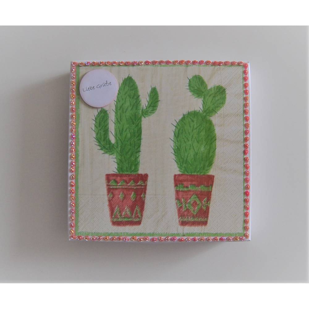 Servietten "Kaktus" in Geschenkbox mit Schild "Liebe Gre"