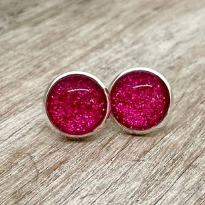 Glitzer Ohrstecker in Berry - Geschenk Mädchenohrringe