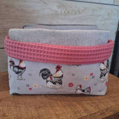 Utensilo Stoffkörbchen innen Waffelpique, Dekoration, Aufbewahrung, Organizer, "Hühner"