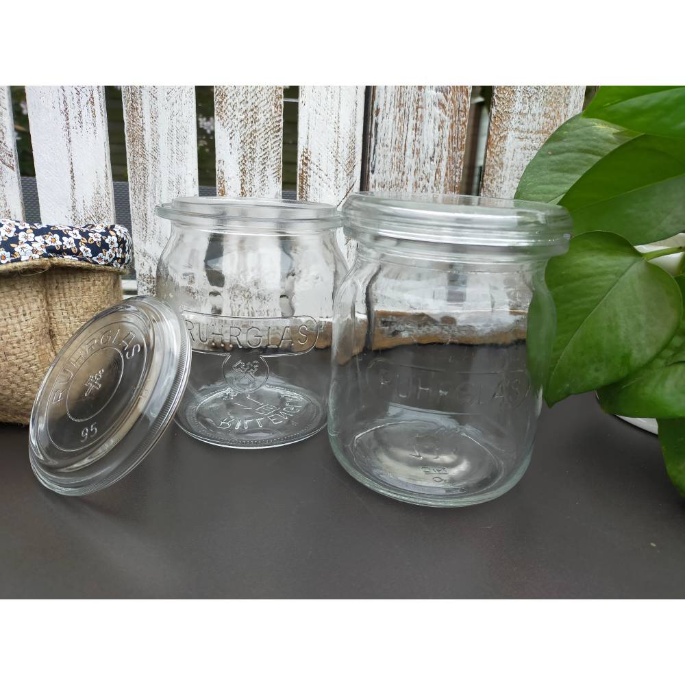 Vintage Einmachgläser/Konservengläser mit Deckel 1 Liter Ruhrglas mit Prägung