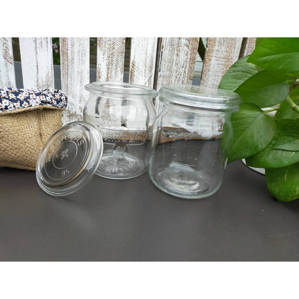 Vintage Einmachgläser/Konservengläser mit Deckel 1 Liter Ruhrglas mit Prägung