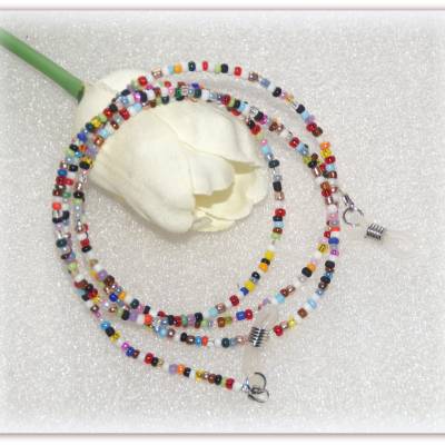 Brillenkette kunterbunt, Brillenband bunt und silberfarben, Sonnenbrillenband