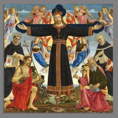 Grosses Wandbild Jesus Christus am Kreuz nach einem alten Gemälde Italien ca. 1491 antik Vintage Leinwanddruck  