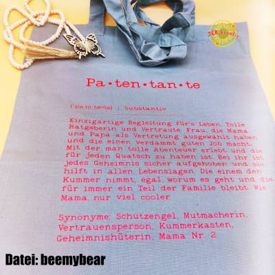 Jutebeute für die Patentantel, Tasche, Einkaufstasche, Stofftasche, Einkaufsbeutel, Shopper, Baumwollbeutel