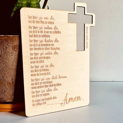 Karte Holz mit Segenswunsch zur Konfirmation, Kommunion, Firmung, Lasergravur, Kreuz