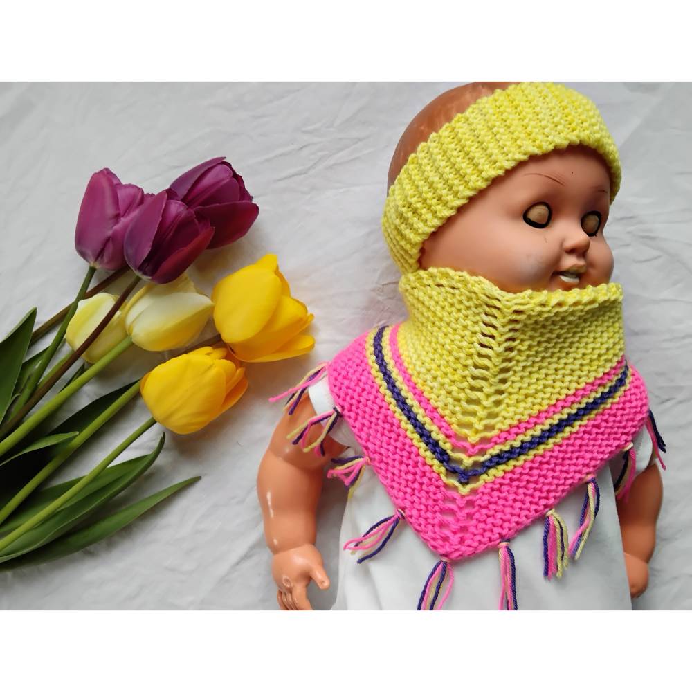 Strickanleitung Baby Set "Flower Power" Stirnband und Halstuch stricken Bild 1