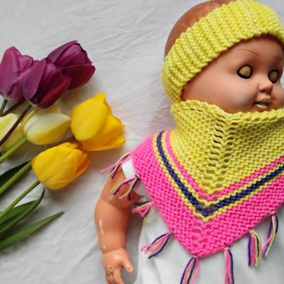 Strickanleitung Baby Set "Flower Power" Stirnband und Halstuch stricken