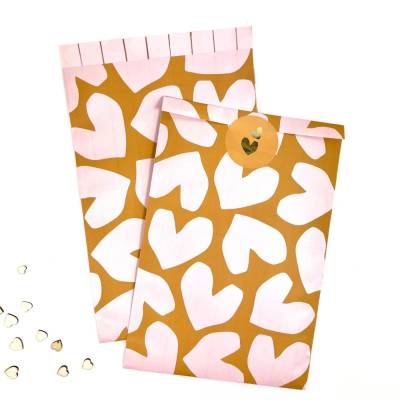 Geschenktüten GROSSE HERZEN 5-50 Stück 17x25 cm Papiertüten ROSA KARAMELL Geschenkmaterial
