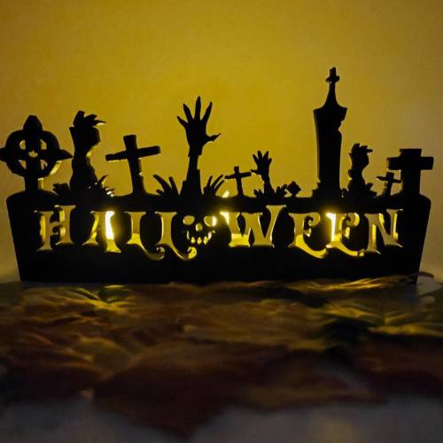 3D Druck | Halloween Deko Beleuchtet | Halloween Schriftzug | LED Kerzenlicht