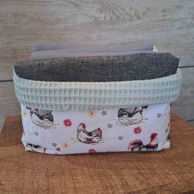 Utensilo Stoffkörbchen mit Waffelpique, Dekoration, Aufbewahrung, Organizer, "Hühner"