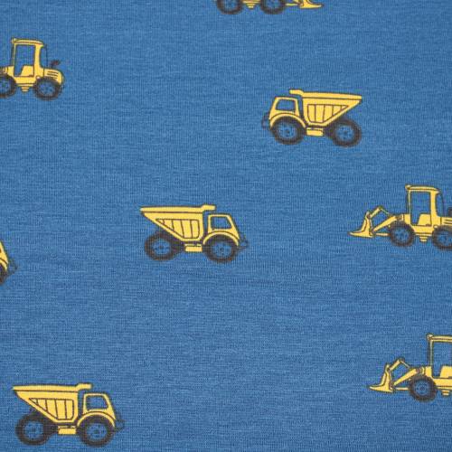 15,50 EUR/m Jersey Baufahrzeuge Fahrzeuge gelb auf dunkelblau Baumwolljersey