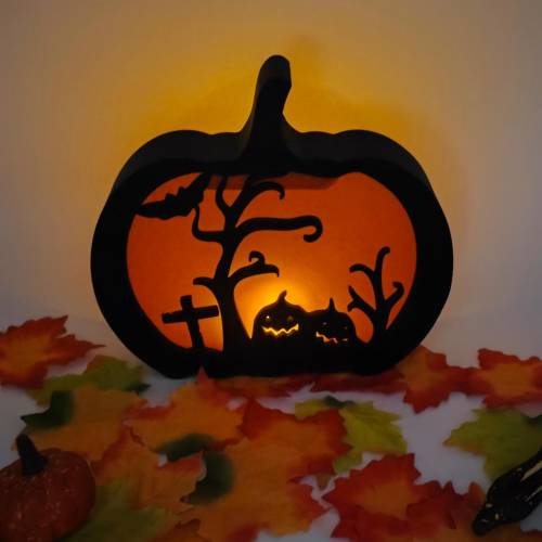 3D Druck | Halloween Kürbis Beleuchtet | Halloween Dekoartikel | Halloween 3D Druck | LED Kerze Beleuchtet | Lichtbild |