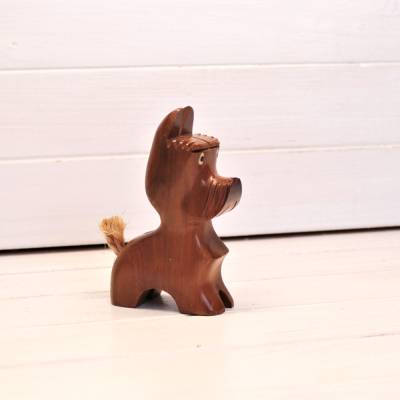 Vintage Holz Terrier Kerzenständer Kerzenhalter Deko Hund Holzhund Dekofigur Holzfigur