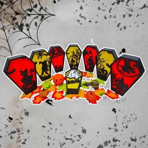 3D Druck | Halloween Sarg Beleuchtet | Halloween Dekoartikel | Halloween 3D Druck | LED Kerze Beleuchtet | Lichtbild | V