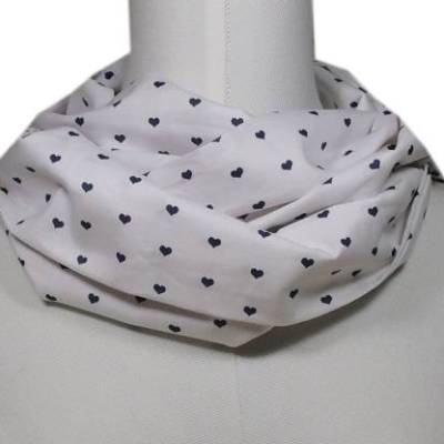 Schlauchschal weiß marine-Loop Herzen-Geschenk Geburtstag-Baumwollschal dunkelblau-Schal Damen-Halstuch Muttertag