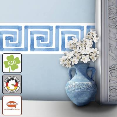 Vlies Bordüre: Griechische Muster -  Mäander Ornament - optional selbstklebend - 15 cm Höhe