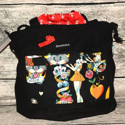 Beuteltasche Jenna- Tattoostyle-Oldschool-schwarz/bunt- Bucketbag