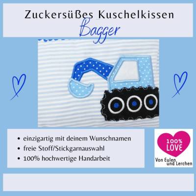 Bagger Auto Car Kuschelkissen Wunschnamen Taufkissen Geburtskissen - Schmusekissen Kissen mit Namen