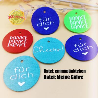 3 Geschenkanhänger in runder Form, Filzanhänger
