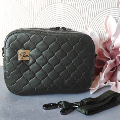 Unikat! Handtasche / Umhängetasche Kunstleder khaki mit geprägter Steppung