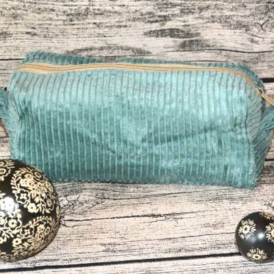 Boxy Bag-Kosmetiktasche.Stiftemäppchen-Federmäppchen-Schminktasche-Cord-mint-groß