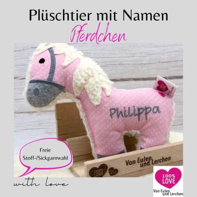 Pferd personalisiertes Kuscheltier mit Namen - freie Stoff- und Stickgarnauswahl