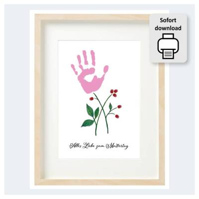 Handabdruck Muttertag Vatertag, Ausdrucken basteln, 6 Sprüchen für Mama Papa,  DIN A4 JPG