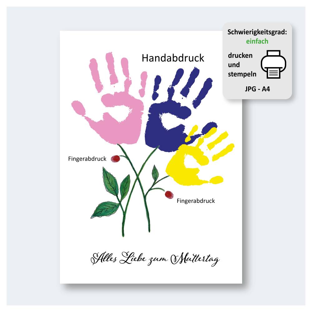 Handabdruck Muttertag Vatertag, Ausdrucken basteln, 6 Sprüchen für Mama Papa,  DIN A4 JPG Bild 4
