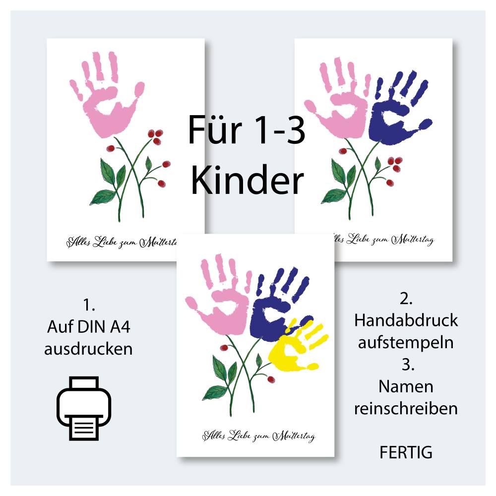 Handabdruck Muttertag Vatertag, Ausdrucken basteln, 6 Sprüchen für Mama Papa,  DIN A4 JPG Bild 5