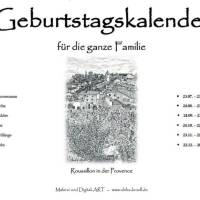14-seitiger Geburtstagskalender s/w - mit Sternzeichen,  PDF – DIN A4 zum Ausdrucken
