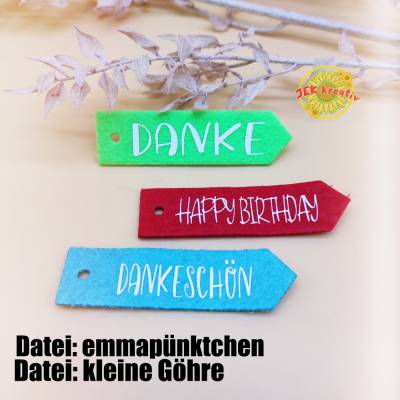3 Geschenkanhänger als Banner lang, Filzanhänger