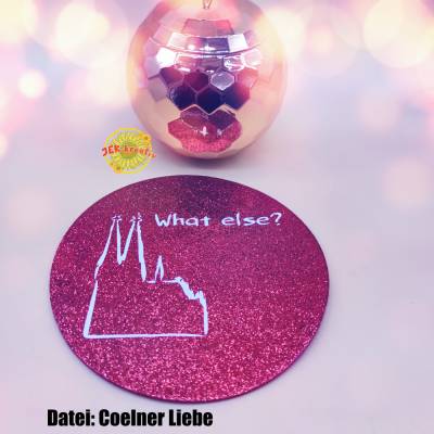 Untersetzer, What else auf rotem Glitzer Filz, Glitzer Filz, Platzset